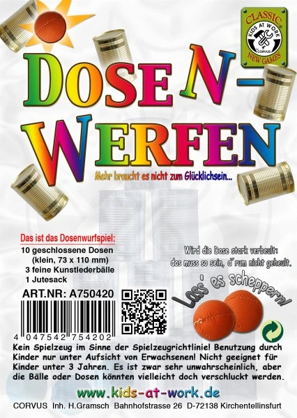 Kids At Work Dosenwerfen Mit 10 Dosen Und 3 Bällen 3 Kids At Work Dosenwerfen Mit 10 Dosen Und 3 Bällen – Bild 3